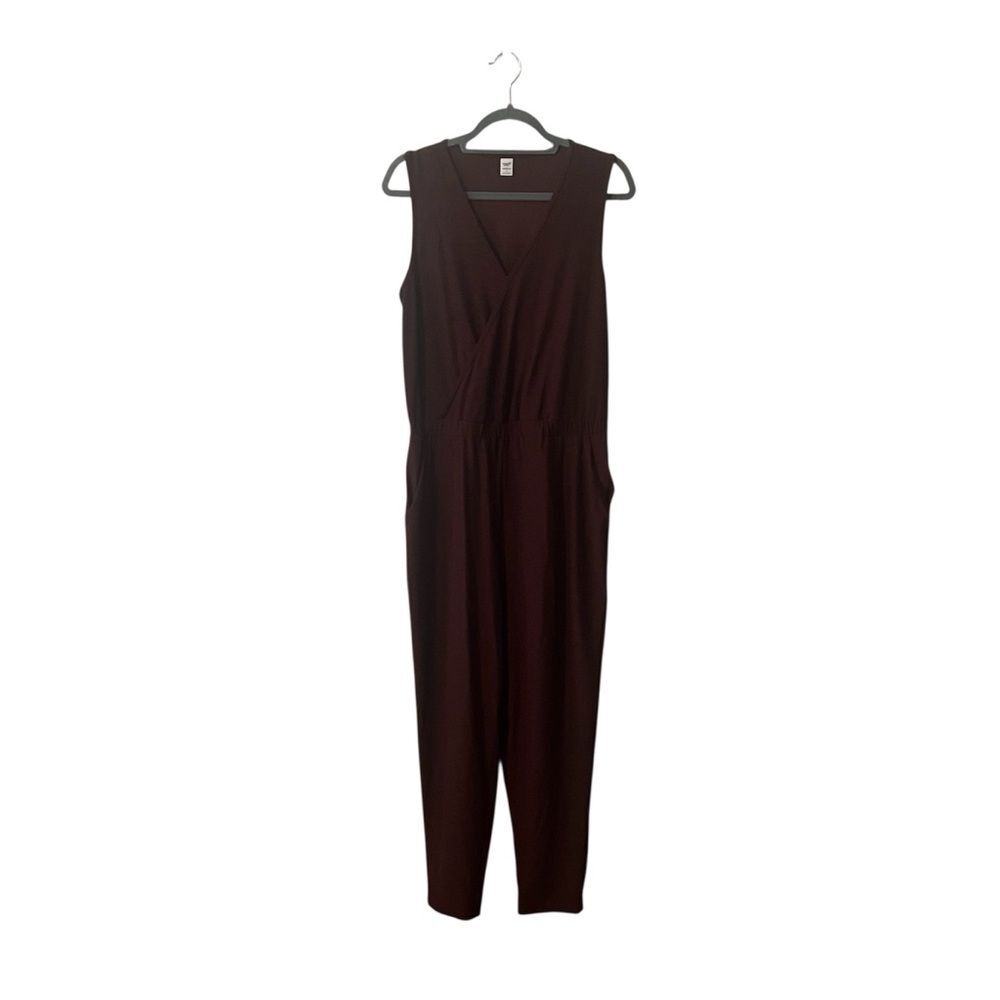 Old Navy Breathe On Maroon Sleeveless Chinch Waist Pockets Jumpsuit Size Large